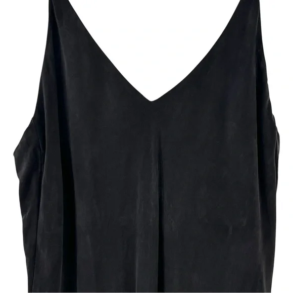 OZMA of California Long Cupro Slip Dress - Black Sleeveless V-Neck Midi Dress - Picture 5 of 13